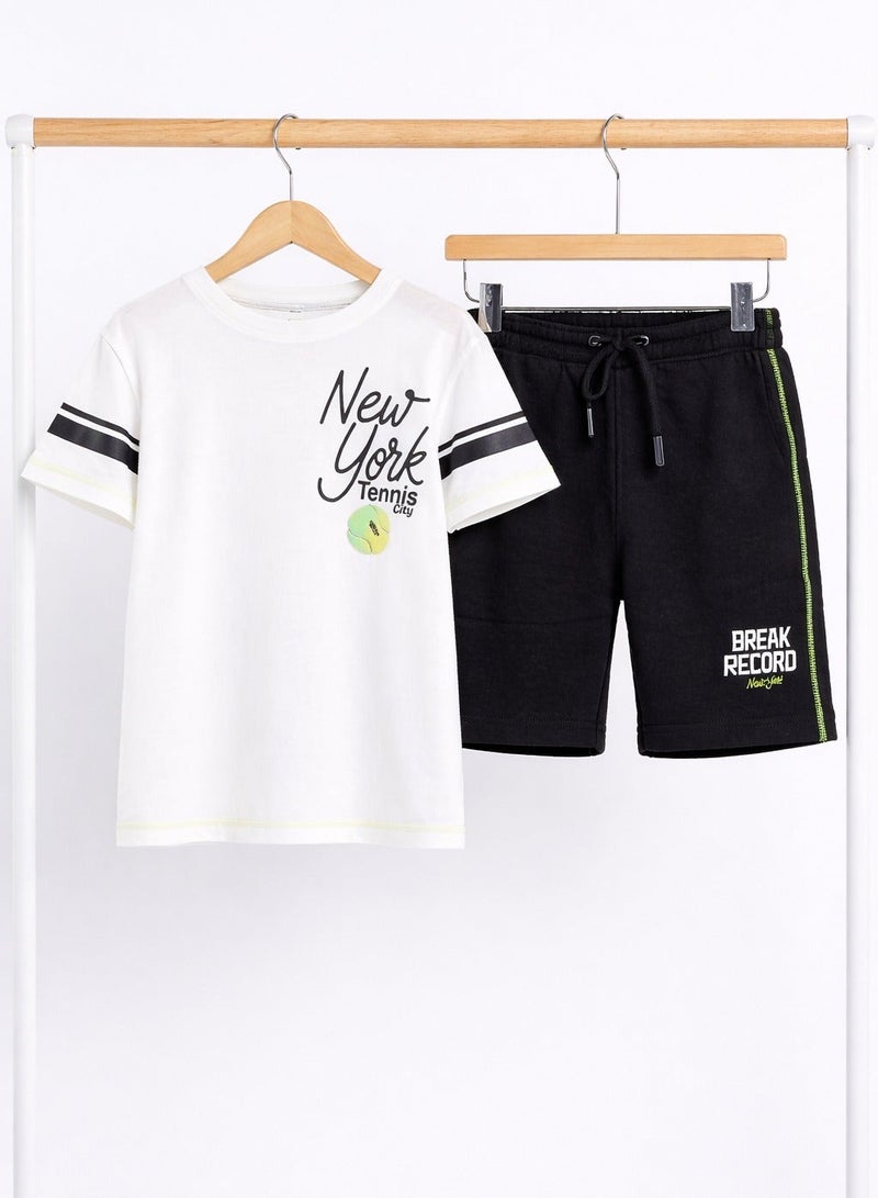 victor and jane Boys Break Record New York T-Shirt & Black Shorts Set - Image 2